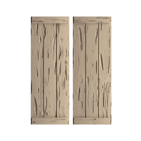 Rustic 3 Board Joined Board-n-Batten Pecky Cypress Faux Wood Shutters W/End Batten, 16 1/2W X 24H